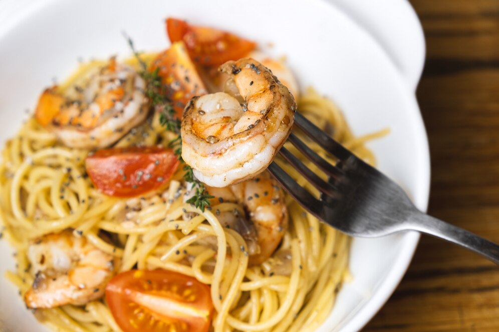 Grilled Asparagus & Shrimp with Pasta is a classic Italian dish